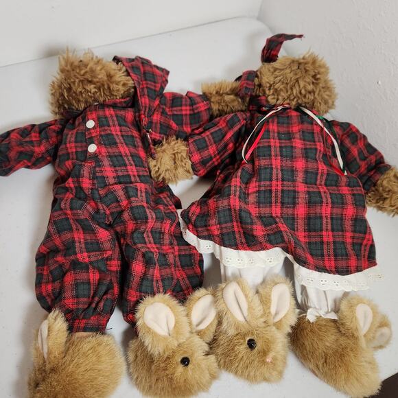 ABC Distributing 18” Plush Teddy Bears Red Plaid Pj's Bunny Slippers Pajamas - Picture 6 of 7